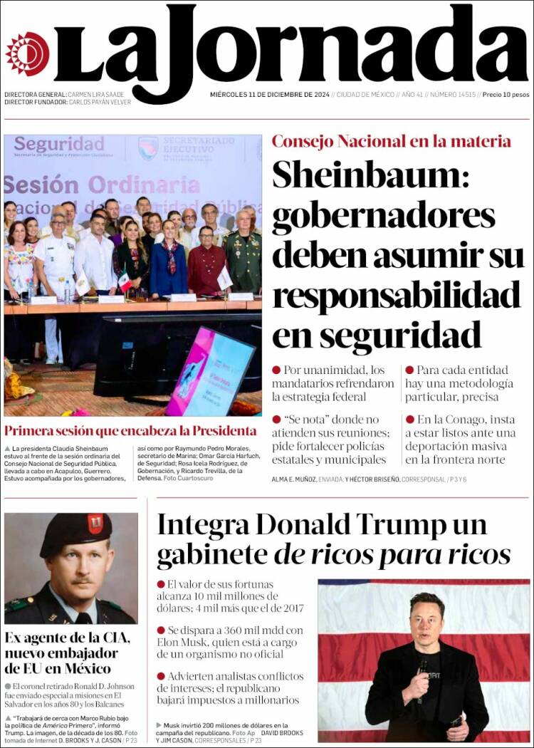 Portada de La Jornada (México)