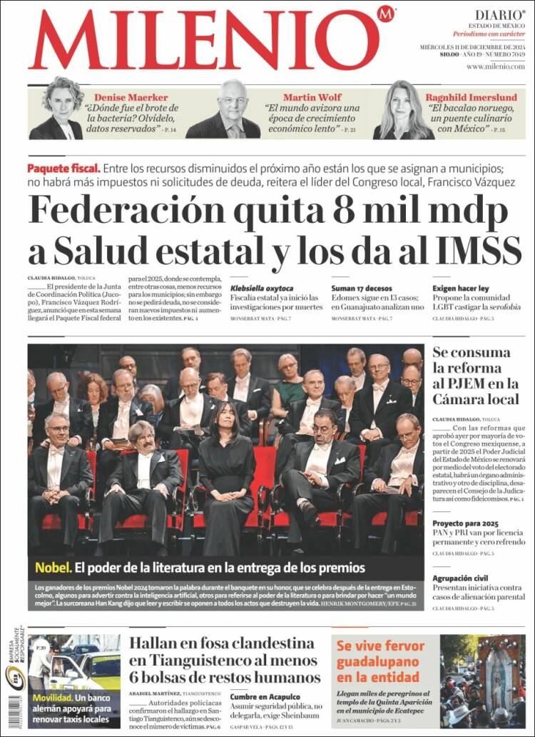 Portada de Milenio - Estado de México (México)