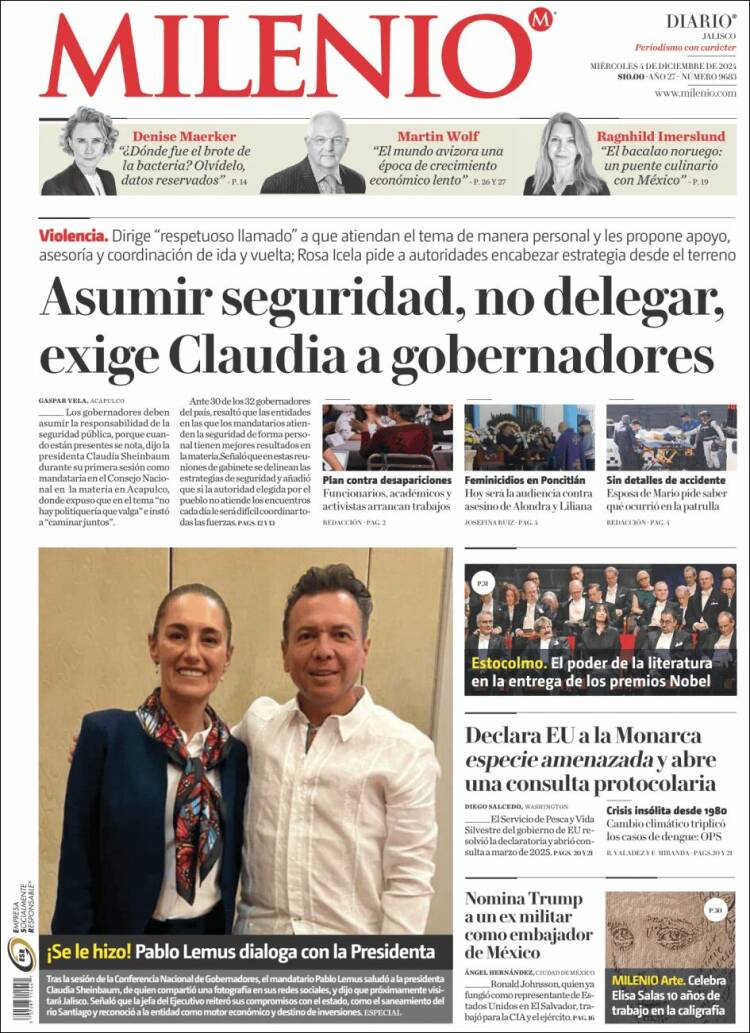 Portada de Milenio - Jalisco (México)