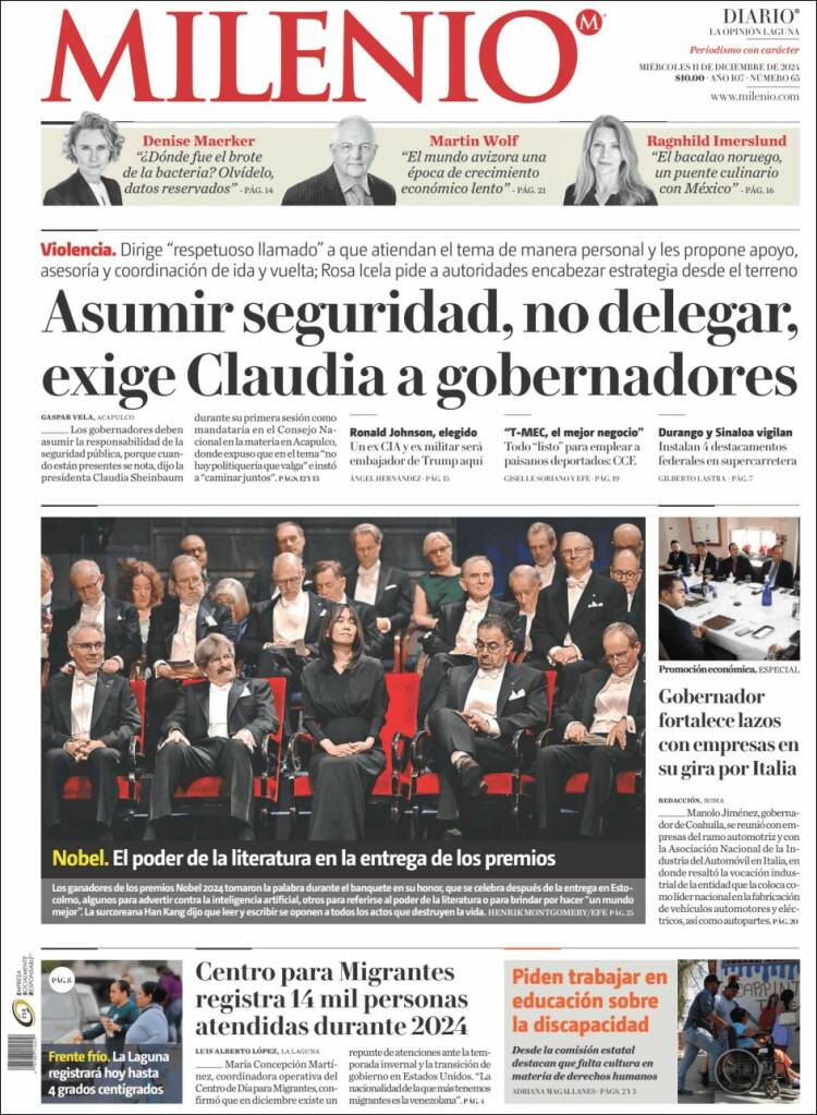 Portada de Milenio - Laguna (México)