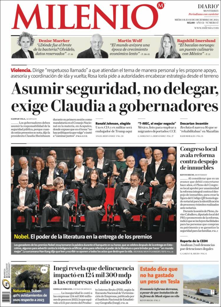 Portada de Milenio de Monterrey (México)