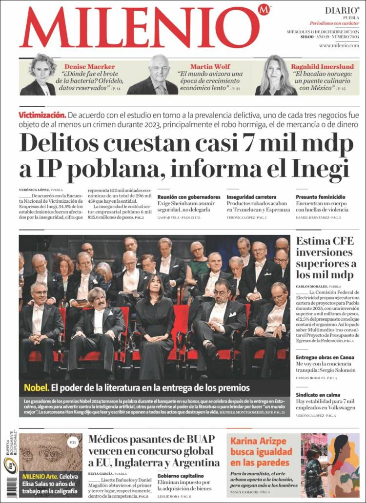 Portada de Milenio de Puebla (México)