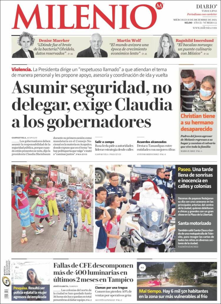 Portada de Milenio - Tamaulipas (México)