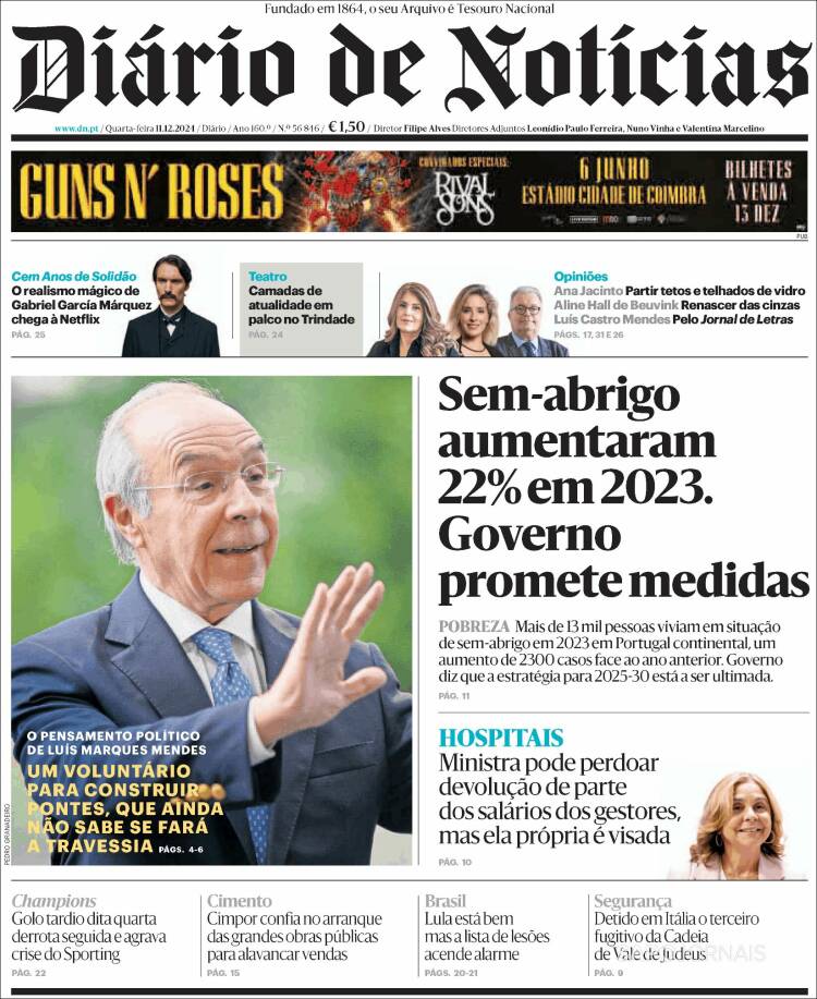 Portada de Diário de Noticias (Portugal)