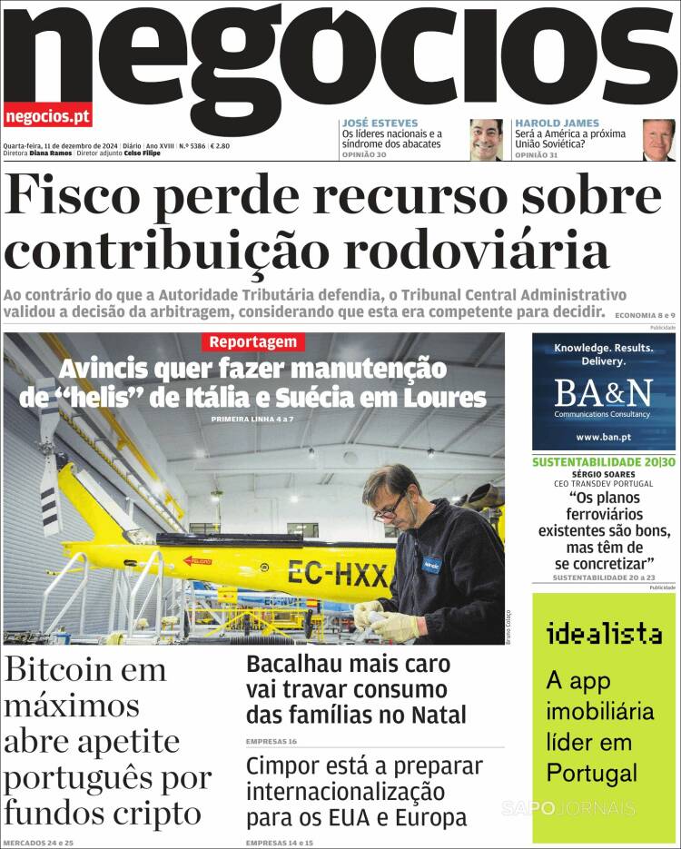 Portada de Jornal de Negócios (Portugal)