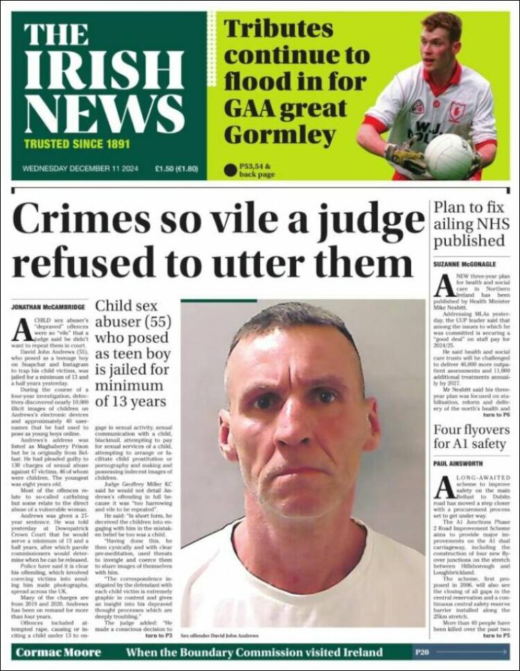Portada de Irish News (United Kingdom)