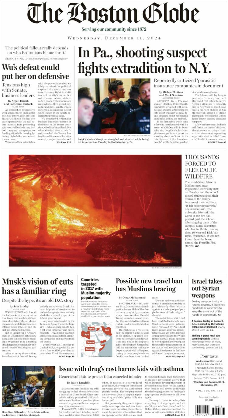 Portada de Boston Globe (USA)