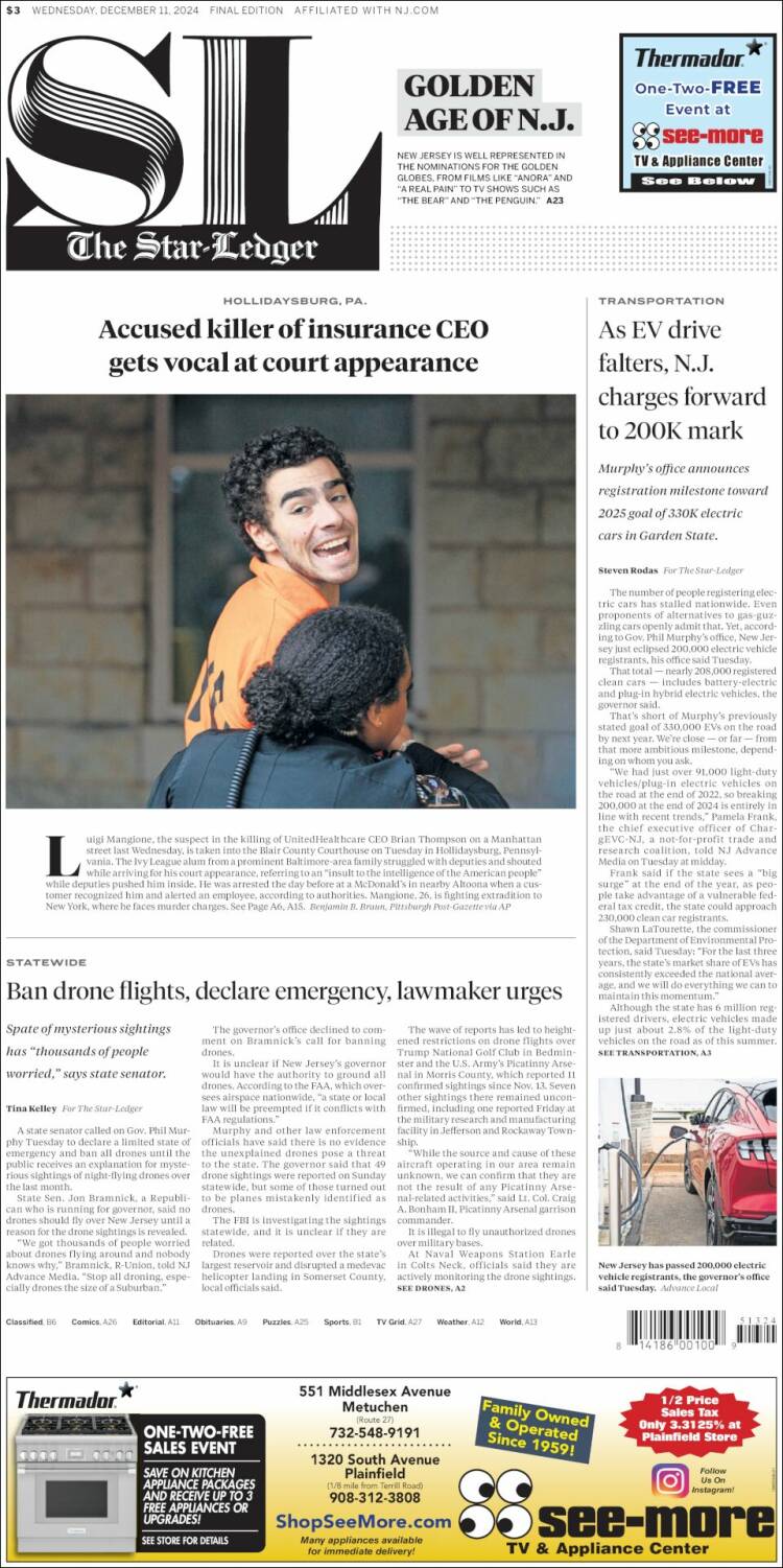 Portada de Star-Ledger (USA)