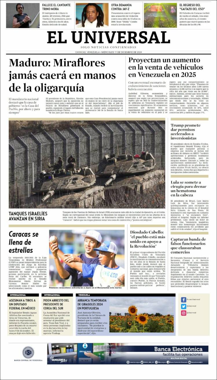 Portada de Universal (Venezuela)