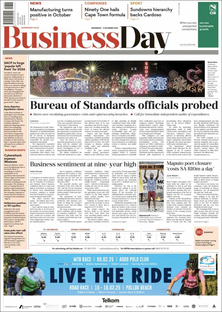 Portada de Business Day (South Africa)