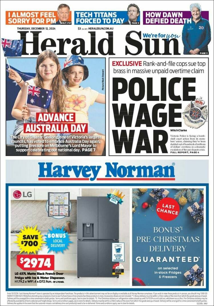 Portada de Herald Sun (Australia)
