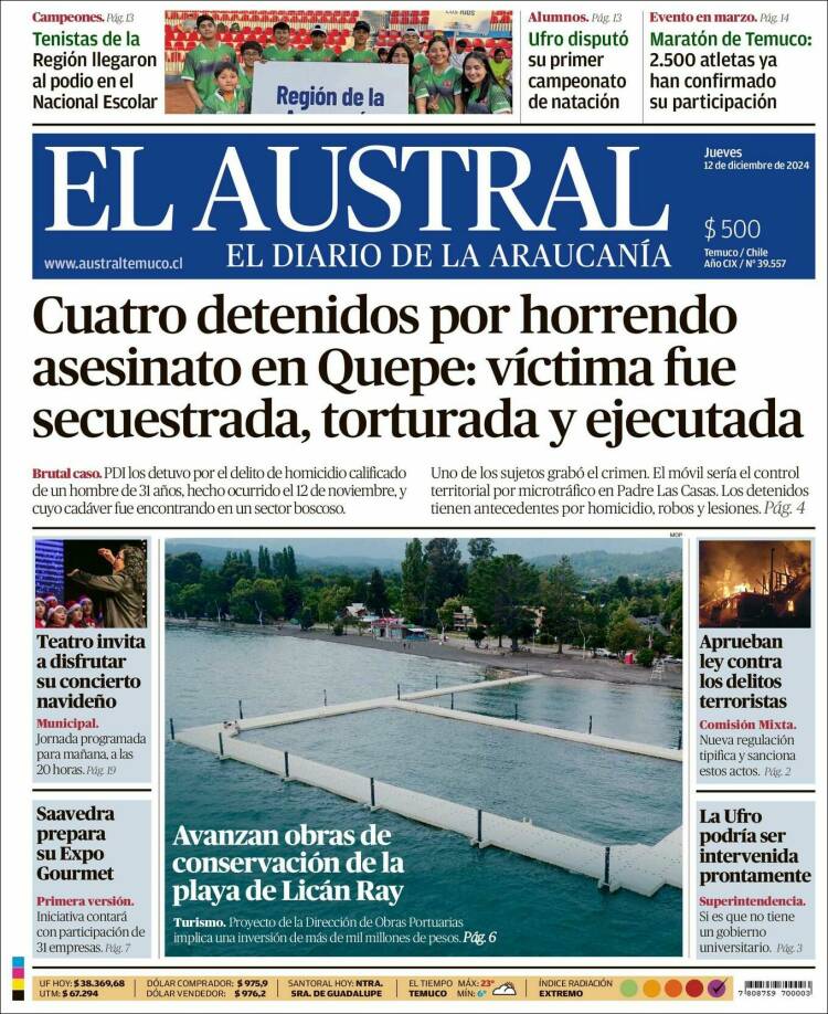Portada de El Austral de Temuco (Chile)