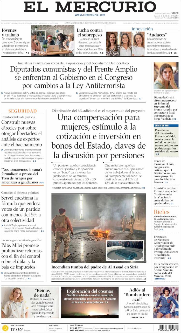 Portada de El Mercurio (Chile)