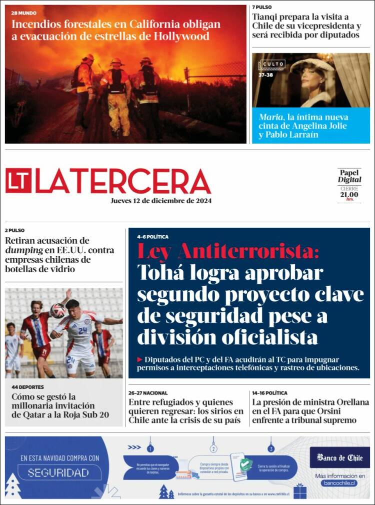 Portada de La Tercera (Chile)