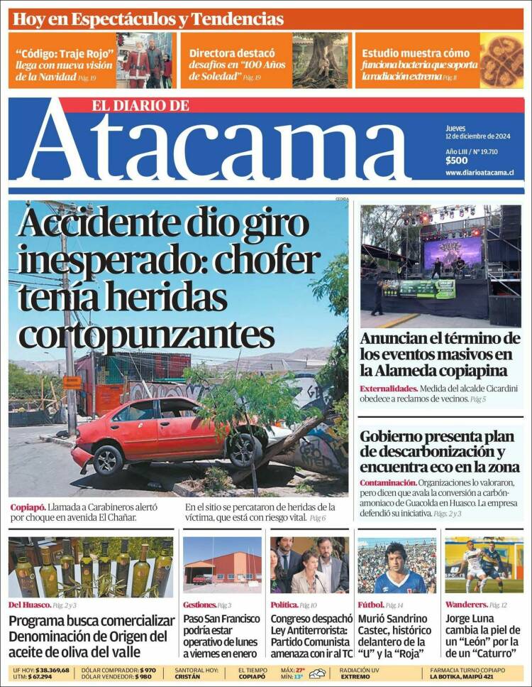 Portada de Diario de Atacama (Chile)