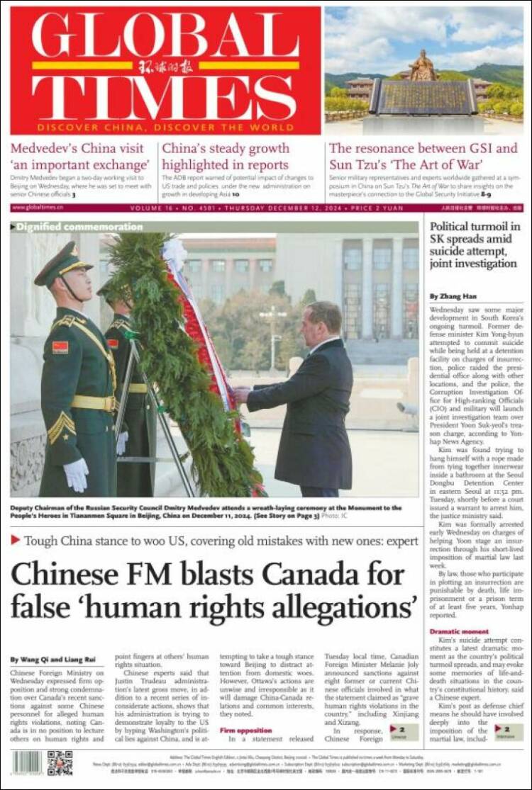 Portada de The Global Times (China)