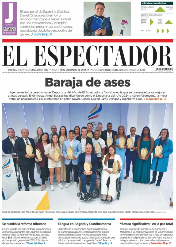 Portada de El Espectador (Colombia)