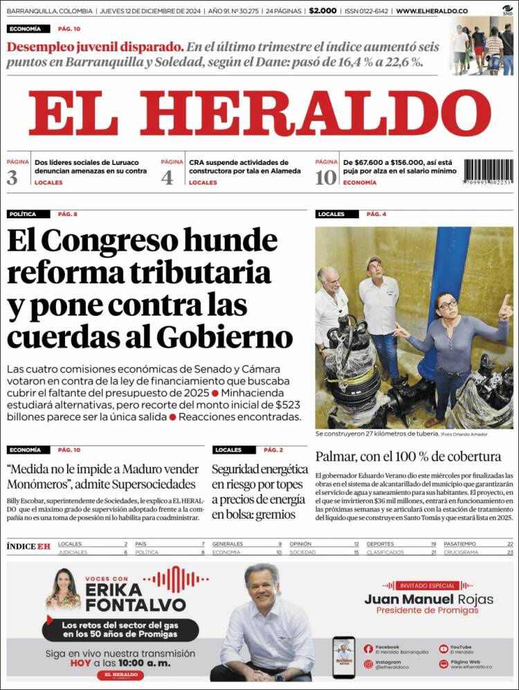 Portada de El Heraldo (Colombia)