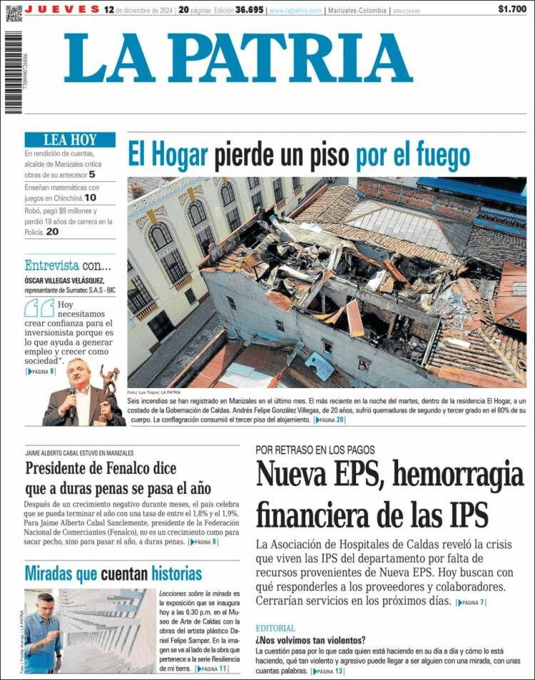 Portada de La Patria (Colombia)