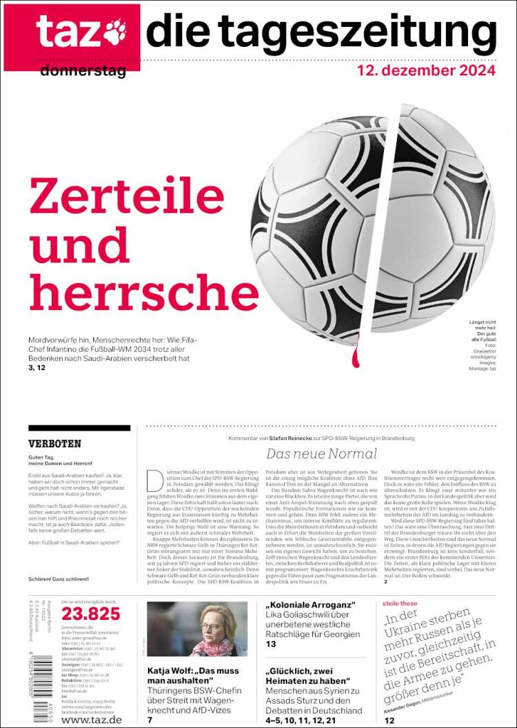 Portada de Die Tageszeitung (Germany)