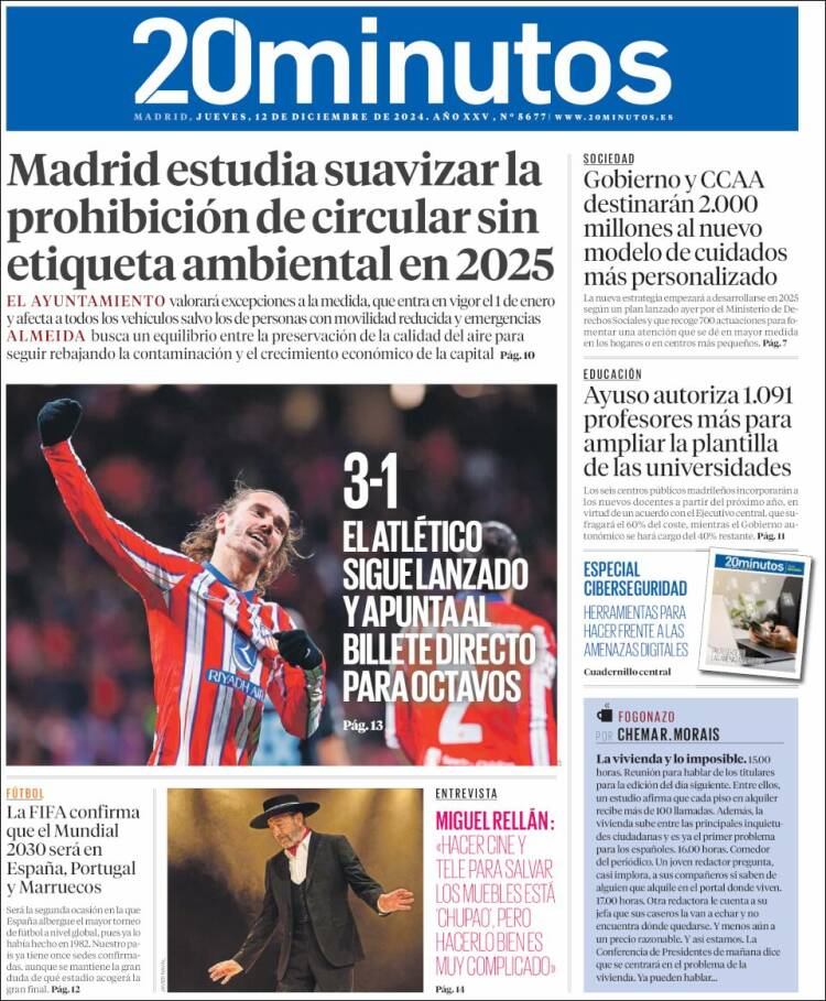 Portada de 20 Minutos - Madrid (España)