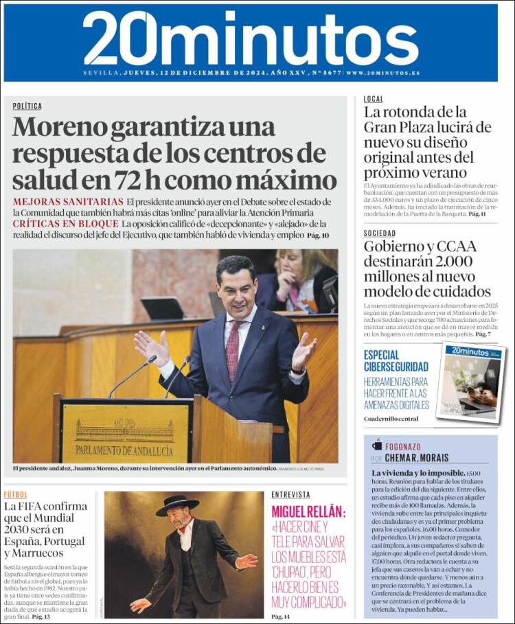 Portada de 20 Minutos - Sevilla (Spain)