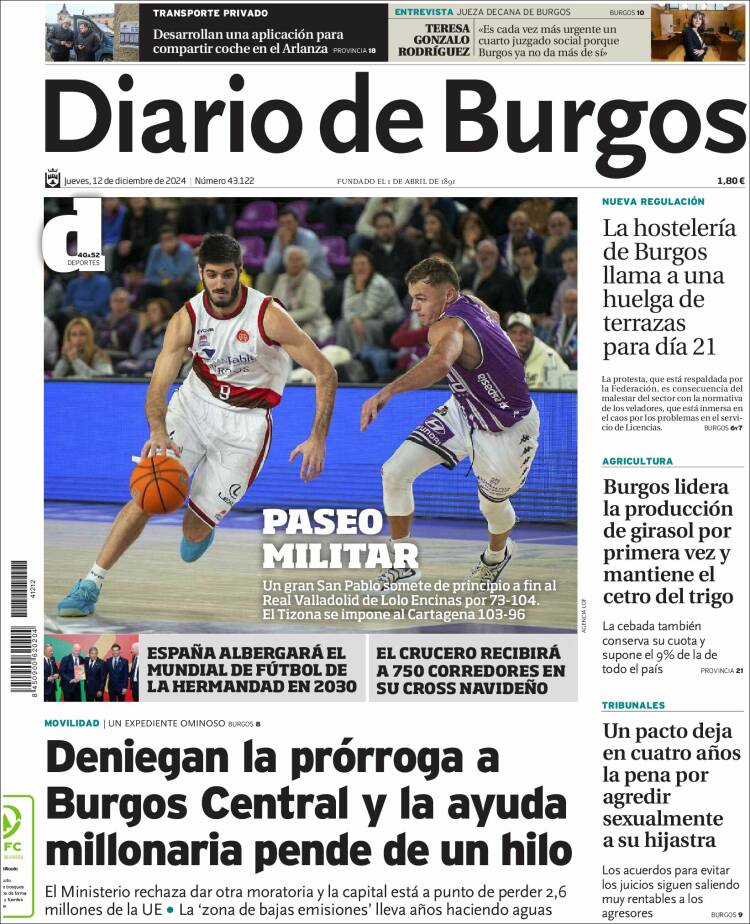 Portada de Diario de Burgos (Spain)