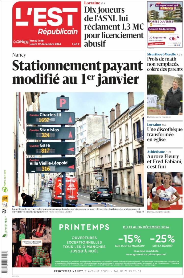 Portada de L'Est Republicain (France)
