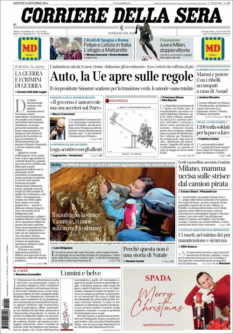 Portada de Corriere della Sera (Italy)