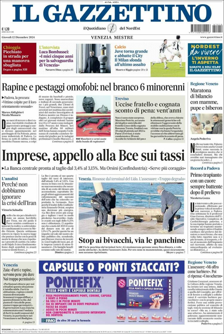 Portada de Il Gazzettino (Italy)