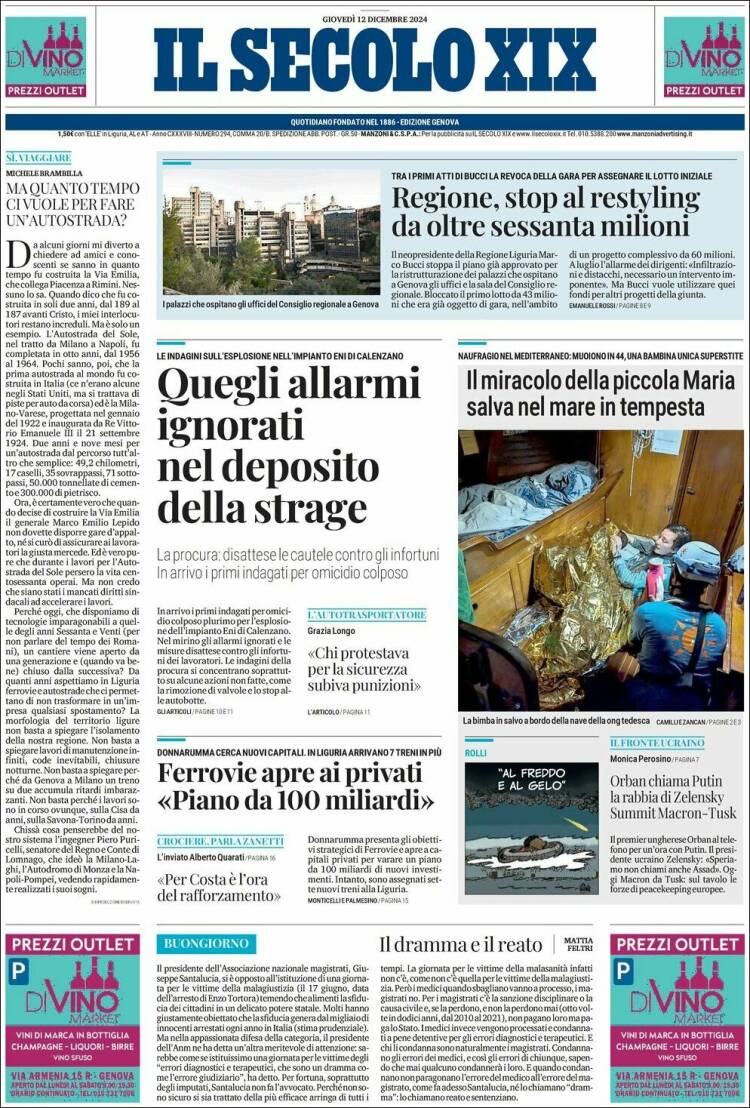 Portada de Il Secolo XIX (Italy)