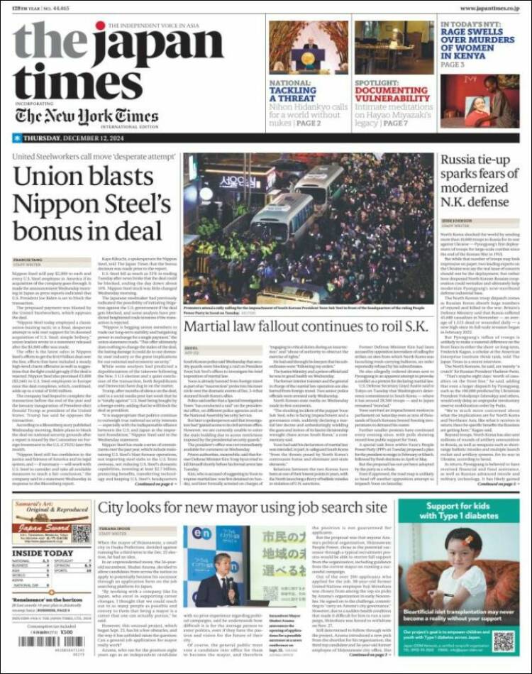 Portada de The Japan Times (Japan)