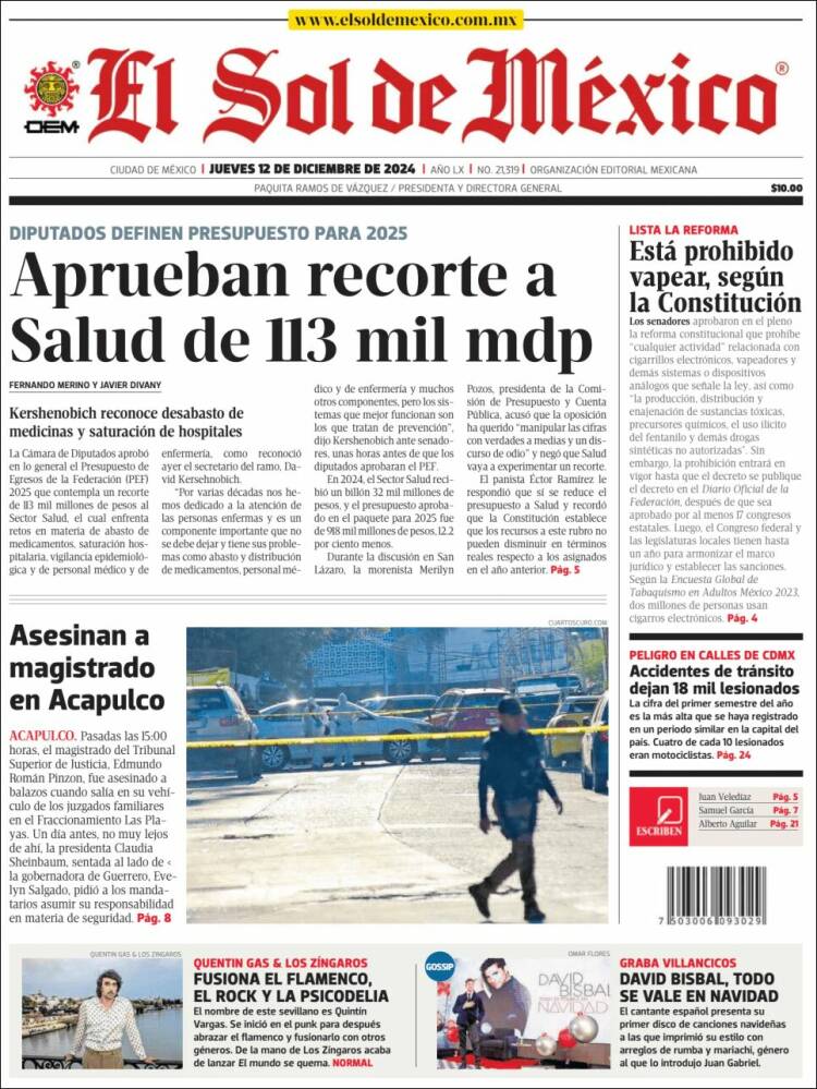 Portada de El Sol de México (Mexico)