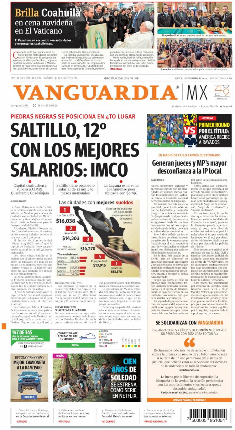 Portada de Vanguardia (Mexico)