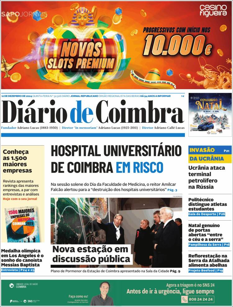 Portada de Diário de Coimbra (Portugal)