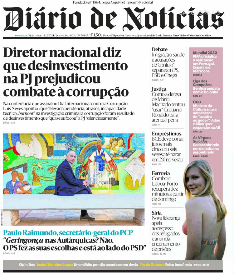 Portada de Diário de Noticias (Portugal)