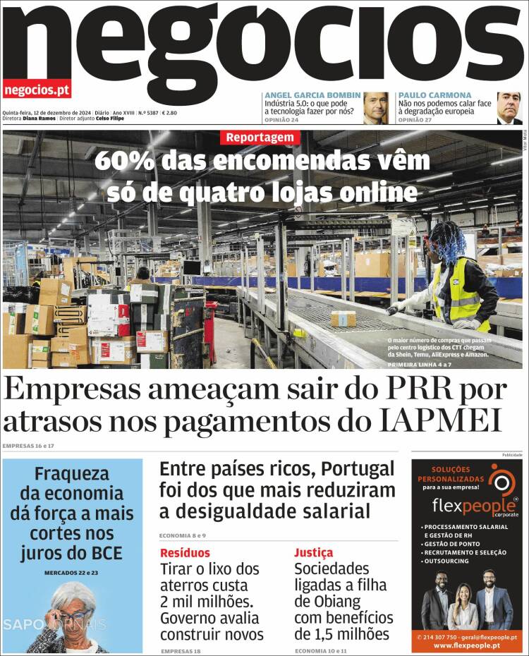 Portada de Jornal de Negócios (Portugal)