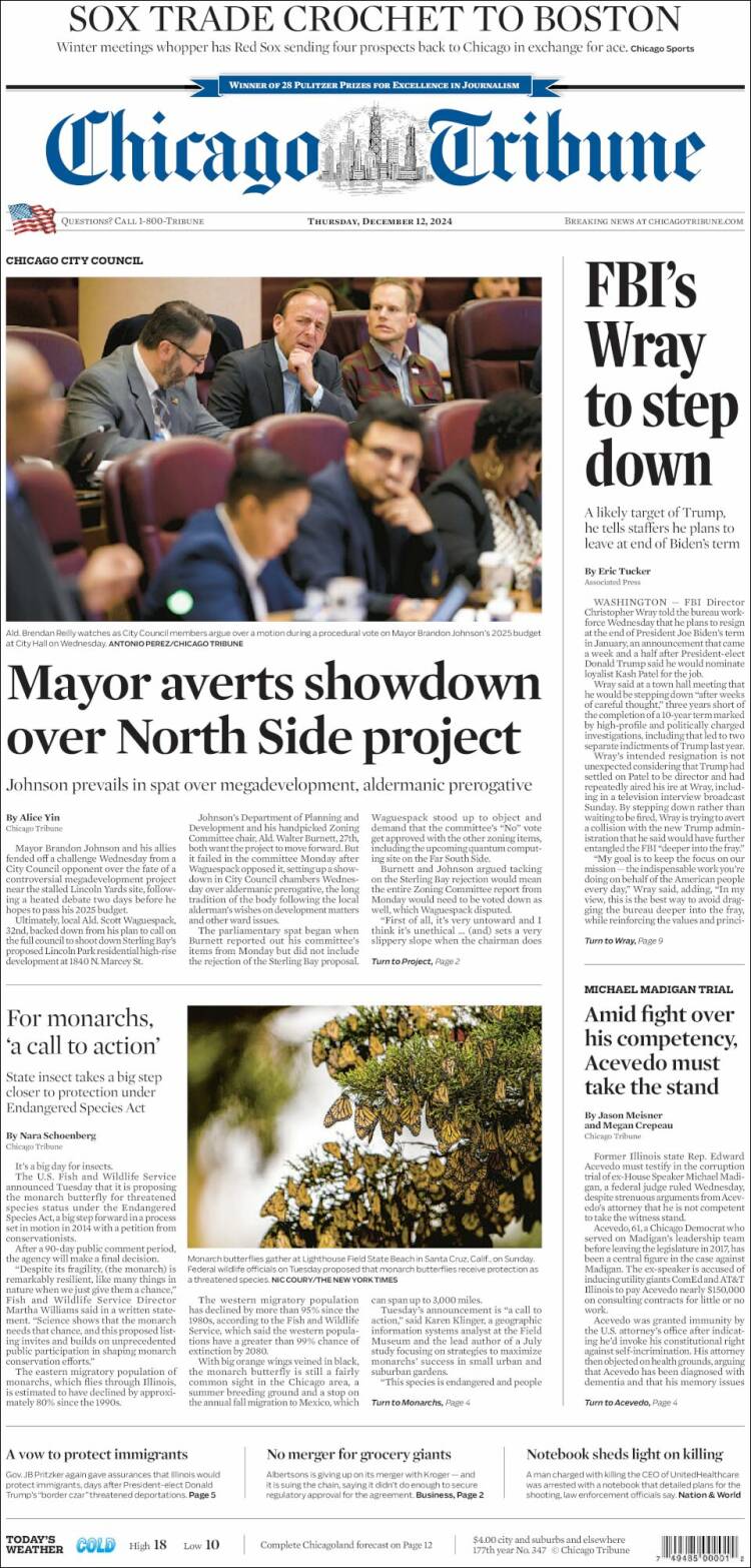 Portada de Chicago Tribune (USA)