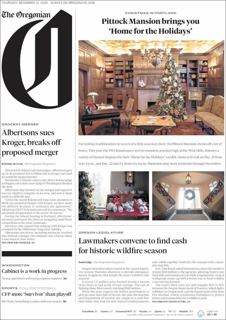 Portada de The Oregonian (USA)