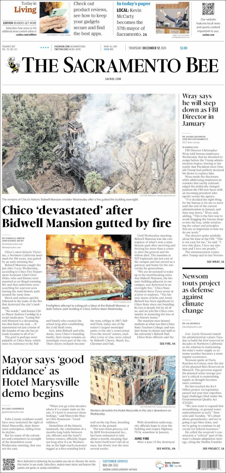 Portada de The Sacramento Bee (USA)