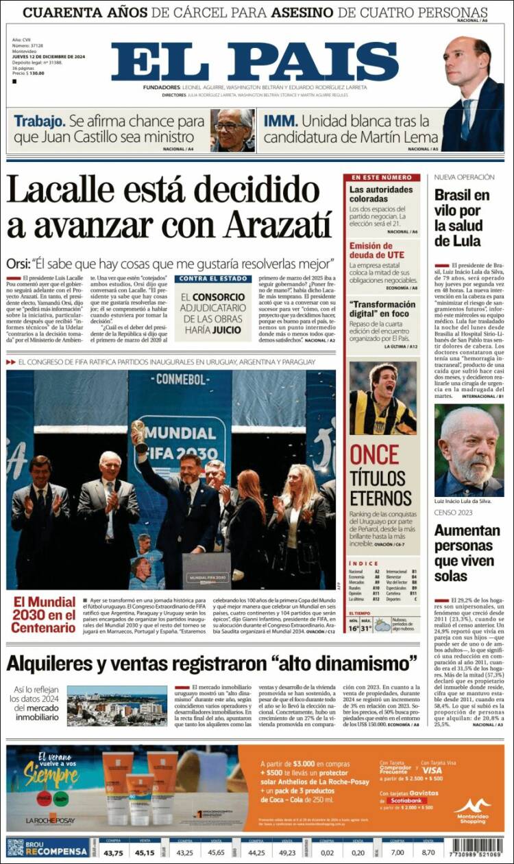 Portada de El País (Uruguay)
