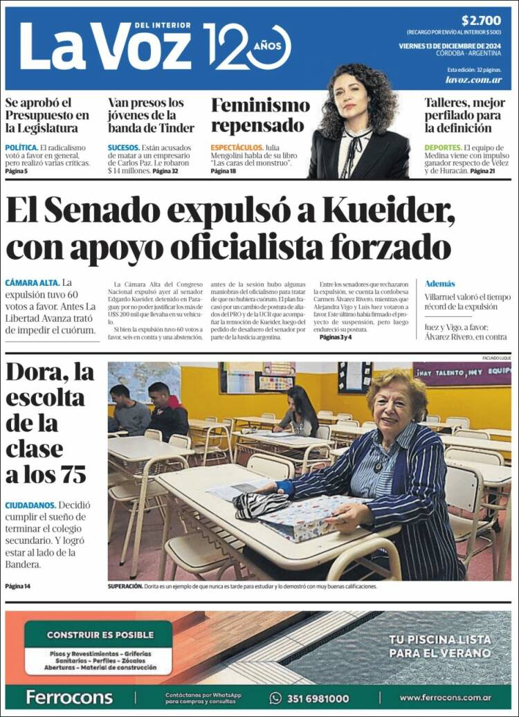 Portada de La Voz del Interior (Argentina)