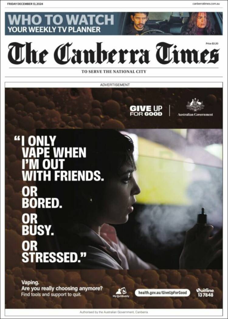 Portada de The Canberra Times (Australia)