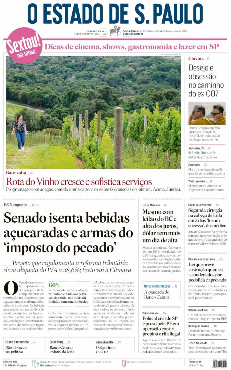 Portada de O Estado de São Paulo (Brasil)