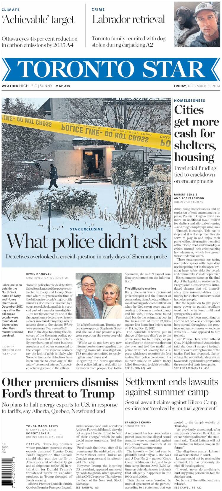 Portada de The Toronto Star (Canadá)