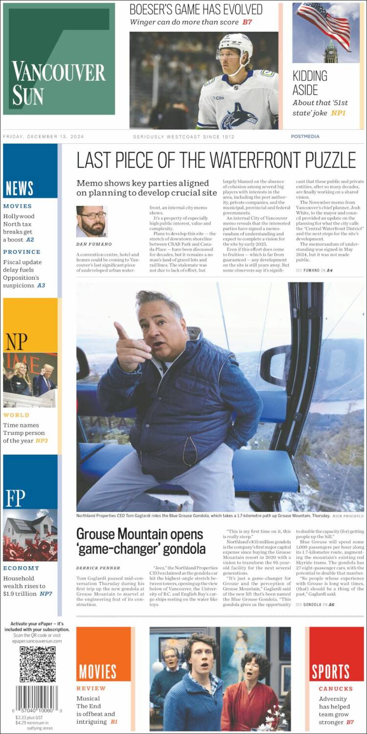 Portada de The Vancouver Sun (Canadá)