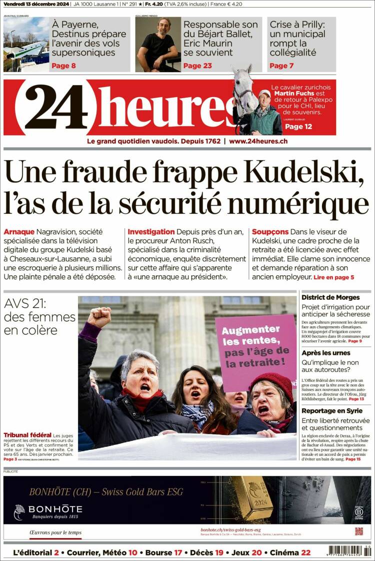 Portada de 24 Heures (Switzerland)