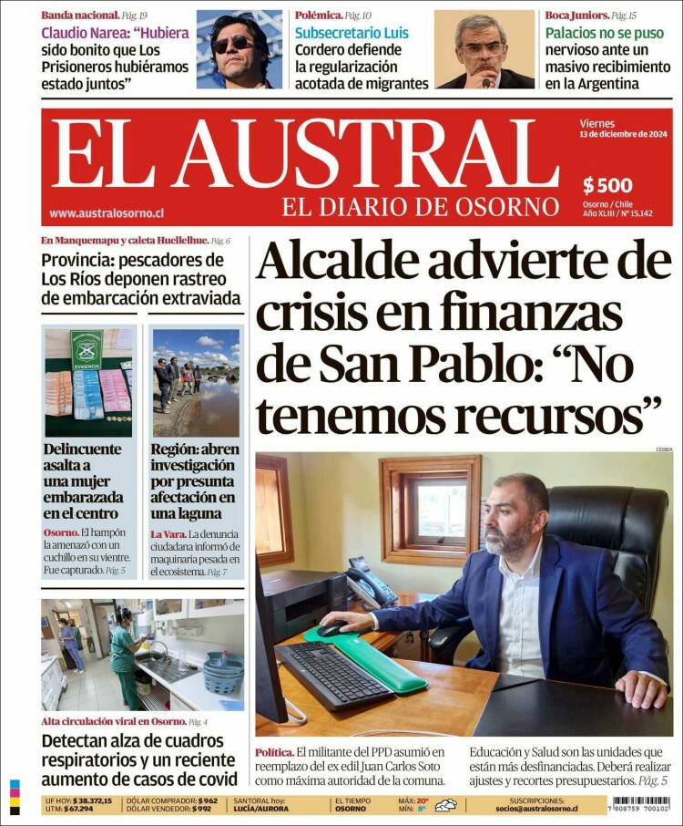 Portada de El Austral de Osorno (Chile)