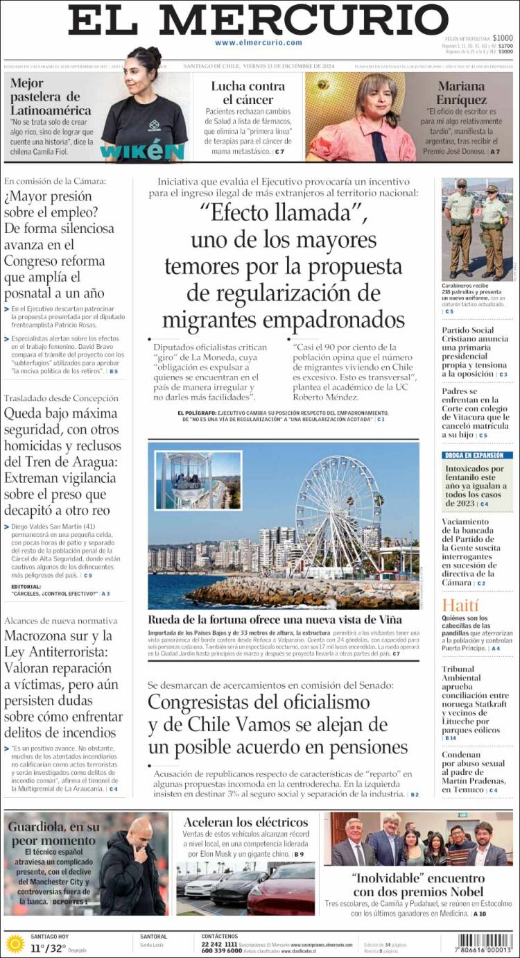 Portada de El Mercurio (Chile)