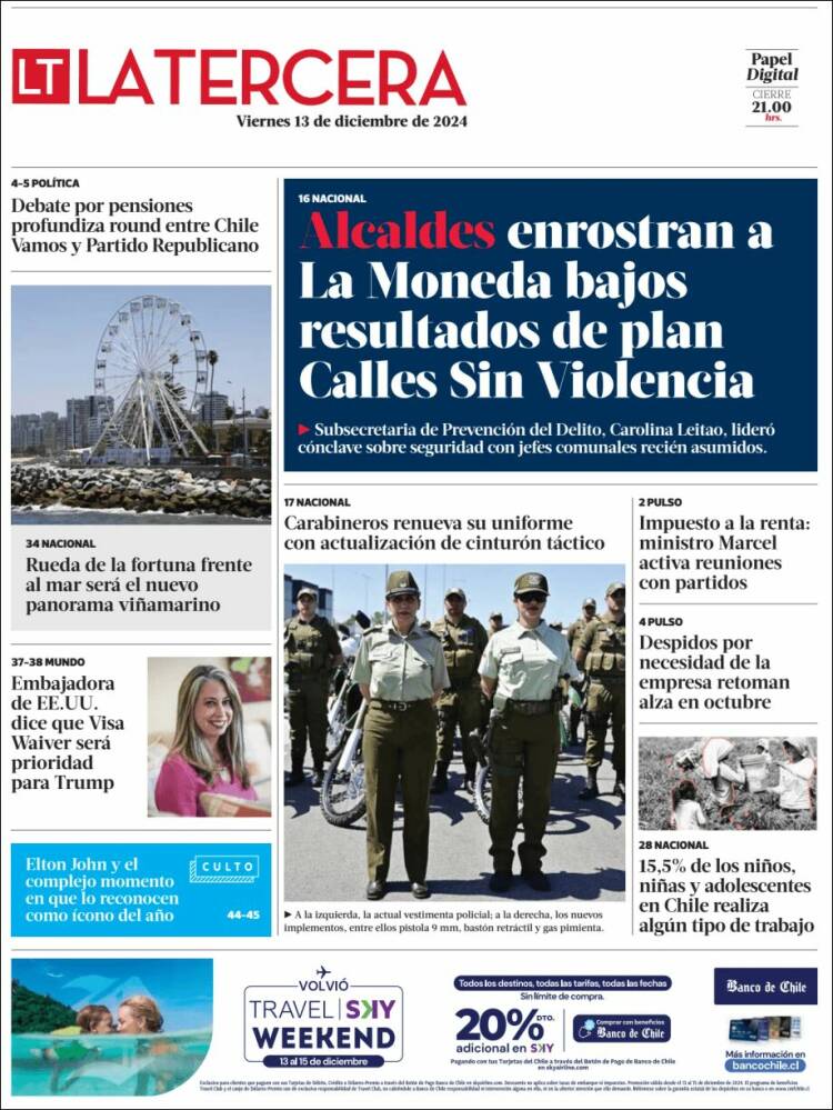 Portada de La Tercera (Chile)